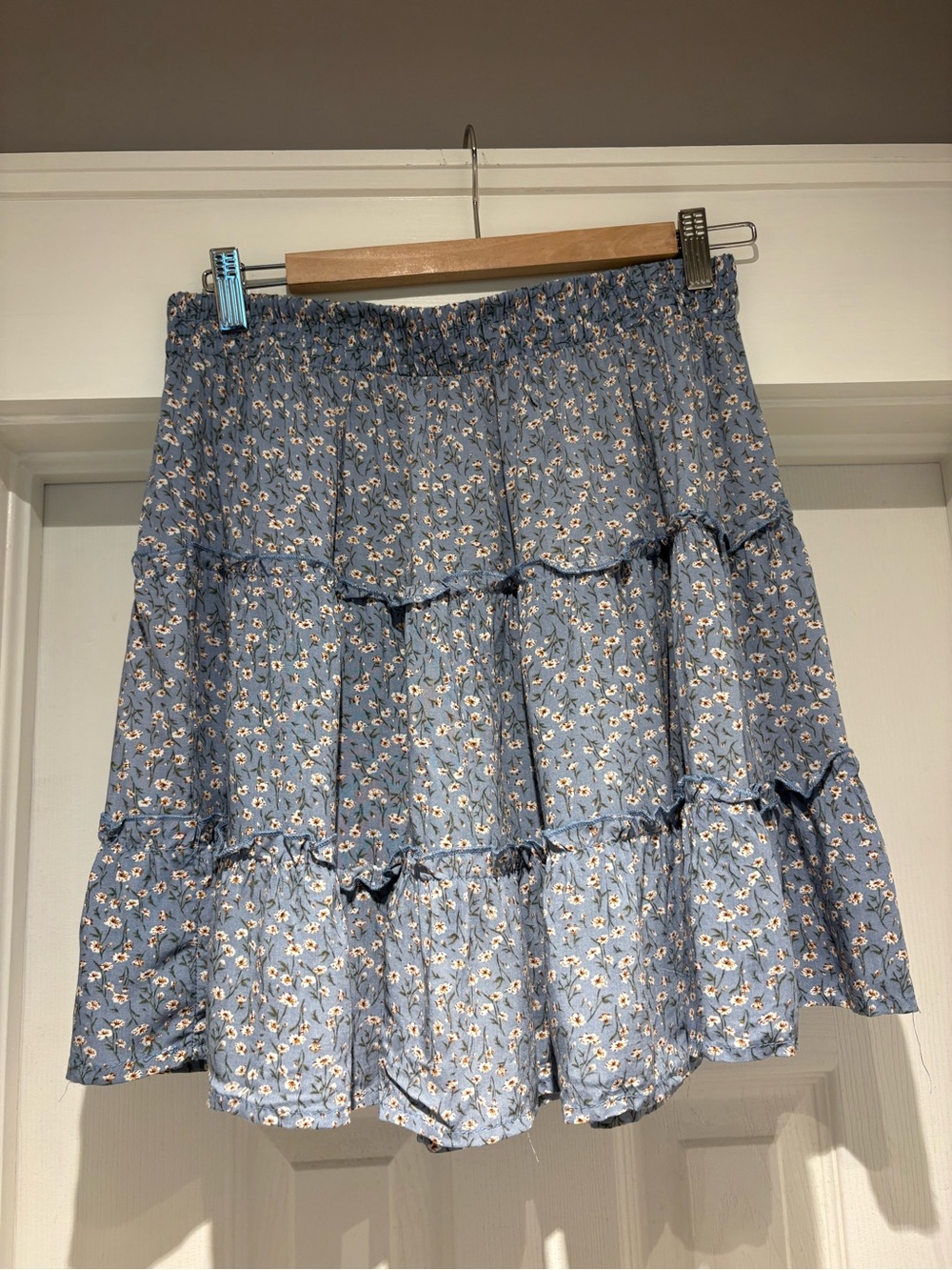 Source Unknown Blue Floral Tiered Mini Skirt
